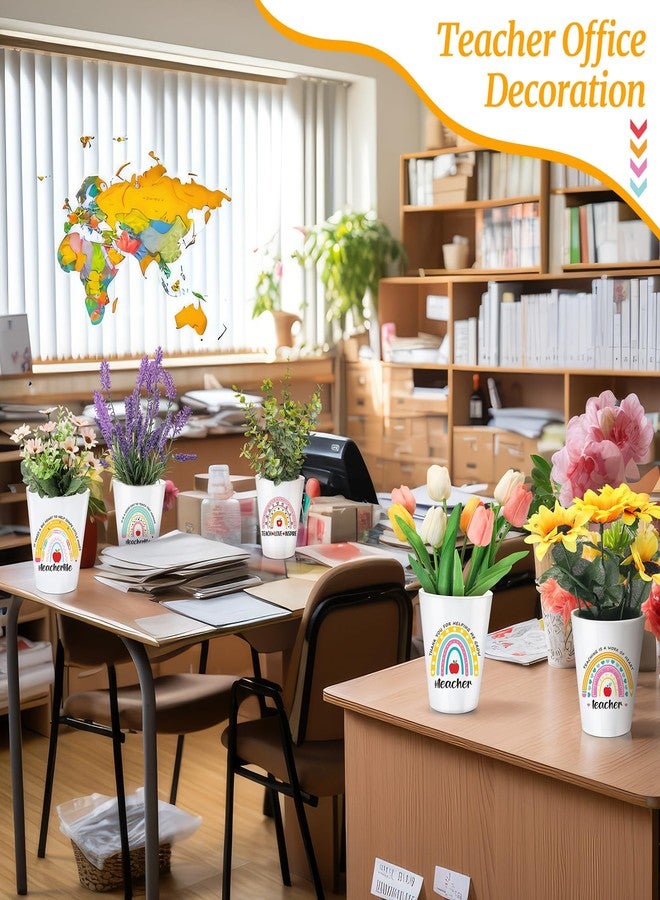 Skybooly 6 Pcs Back to School Teacher Gifts Thank You Gifts for Women Boho Rainbow White Ceramic Flower Plant Containers Bulk Table Decorations for Teacher Appreciation Week Birthday(Flower Pot) - Image 4